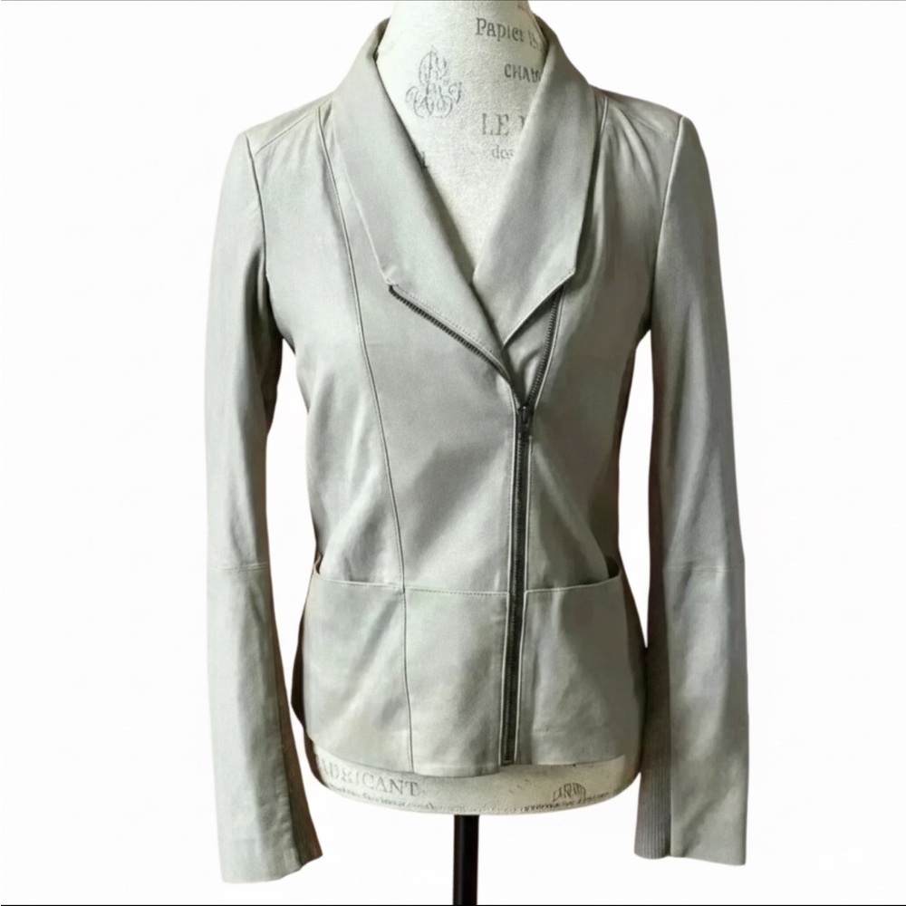 Vince Olive Green/Tan Leather Moto Jacket Women’s Small Like New!
